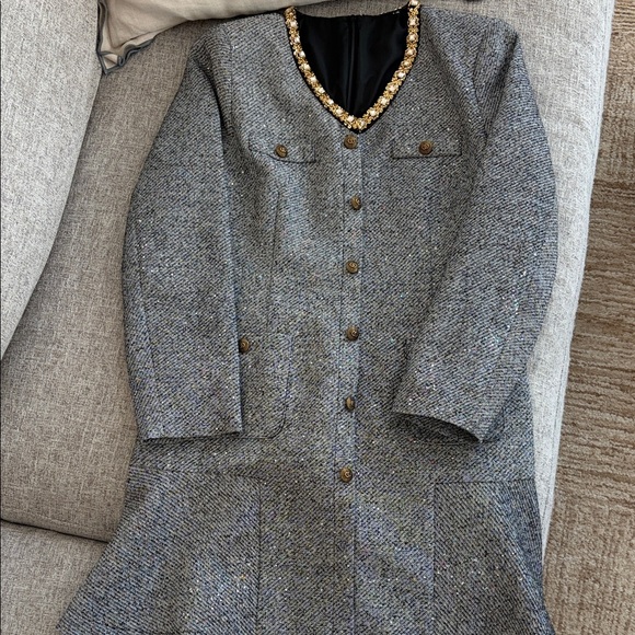 Dresses & Skirts - Gray Tweed Dress with Gold Accents